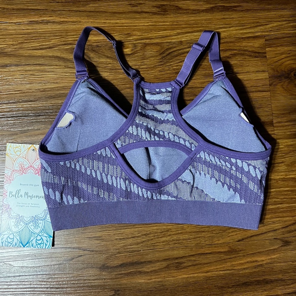*NWT* Bella Movement Purple Ribbed Sports Bra w/ Removable Padding Size L - Picture 2 of 3